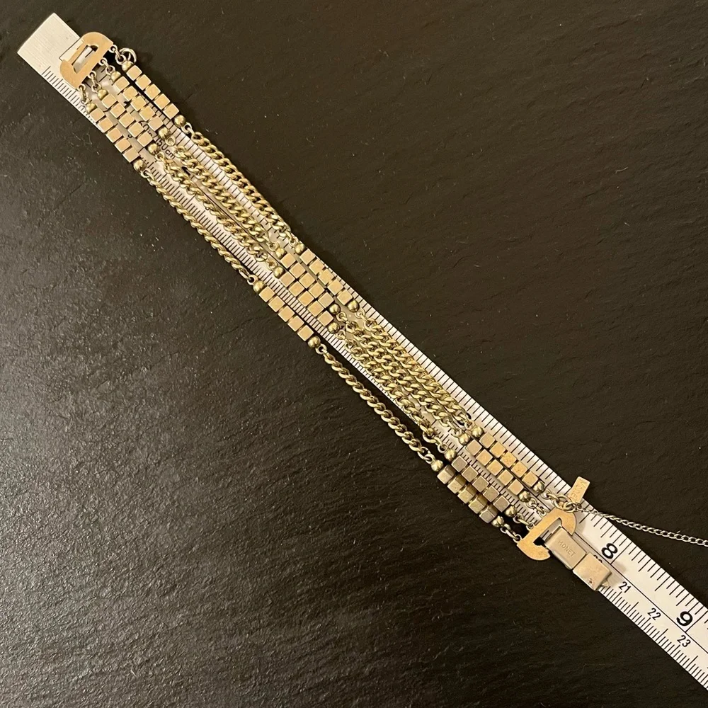 Vintage Monet Gold Tone MultiStrand Geometric Signed Clasp Bracelet